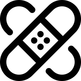 Black bandage symbol with a diamond-shaped center on a white background